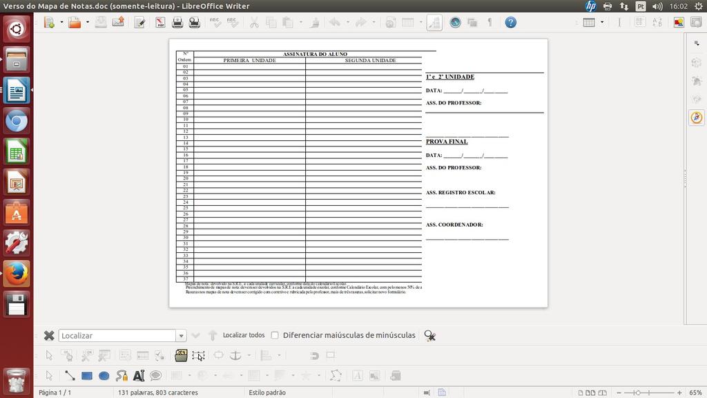 13.1 - O sistema exibirá em DOC o Verso do Mapa de Notas.