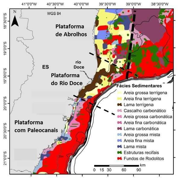 Figura 3: Mapa das fácies sedimentares da PCES. Modificado. (Vieira, 2017).