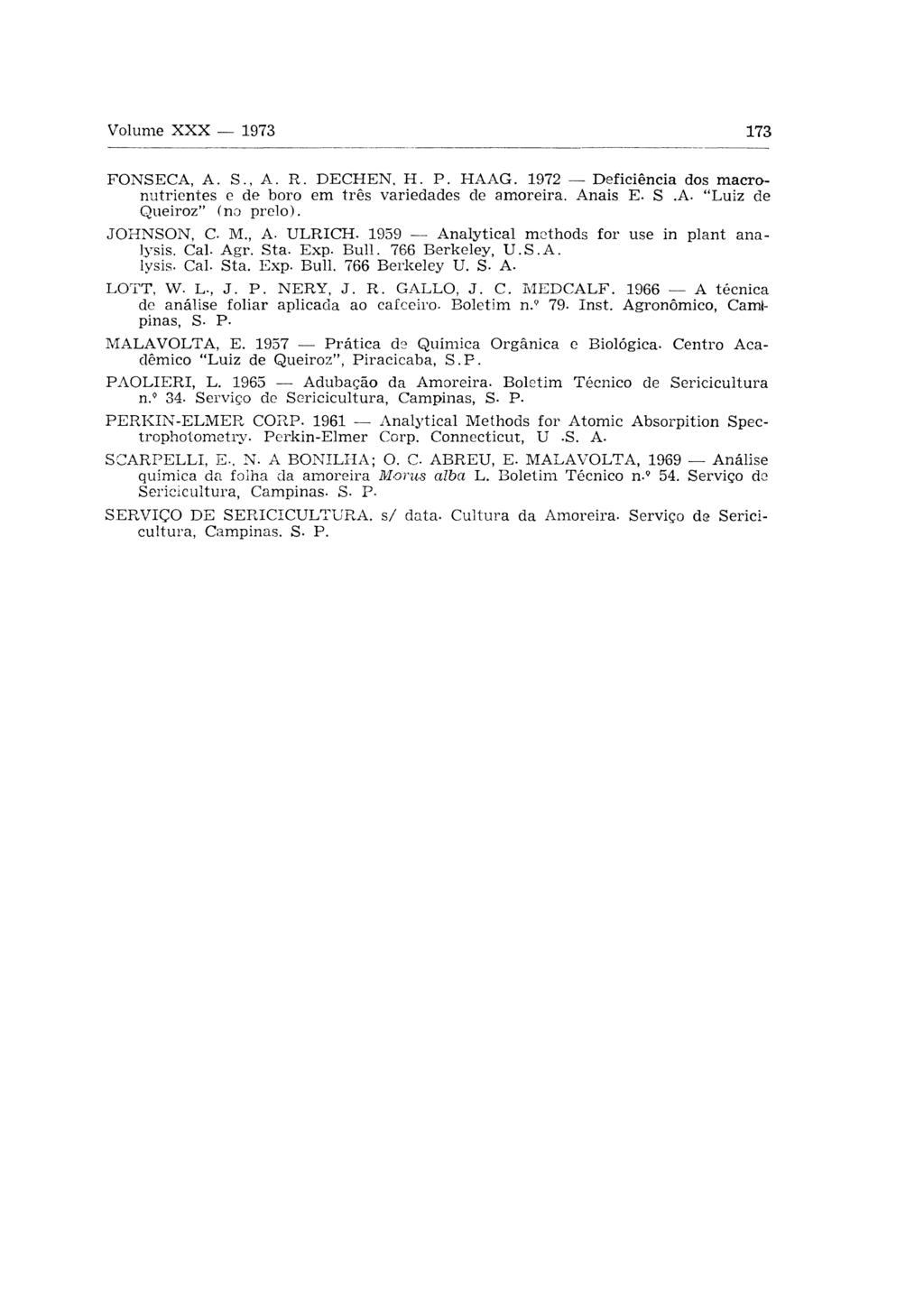 FONSECA, A. S., A. R. DECHEN, Η. P. HAAG. 1972 Deficiência dos macro nutrientes e de boro em três variedades de amoreira. Anais Ε. S. Α. "Luiz de Queiroz" (no prelo). JOHNSON, C. M., A. ULRICH.