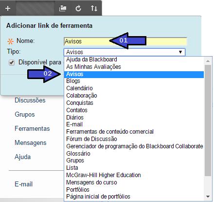 Ao clicar em LINK DA FERRAMENTA, uma página de configuração se abrirá.