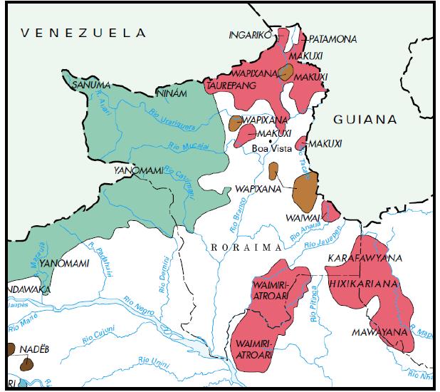 vista Uol Notícia Saúde (2014, p. 4). Apresentamos o mapa a seguir, com o objetivo de mostrar a diversidade e a distribuição e organização das línguas indígenas em Roraima. Fig.