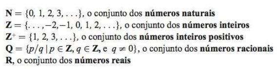 Conjuntos Exemplo: Obs: Existem Z, Q, R, Z, Q,R, Z +,... Exemplo: Liste os membros desses conjuntos: 1){x R x 2 = 1}, 2){x Z x é quadrado, x < 100}; 3){x N x é primo, x < 20}.