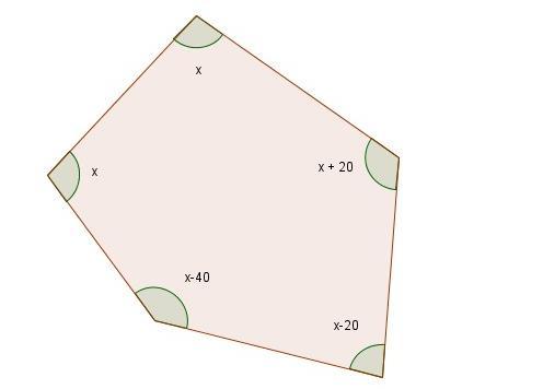 10. Considerando o seguinte pentágono e as amplitudes de cada um dos seus ângulos internos, determina x. 11.