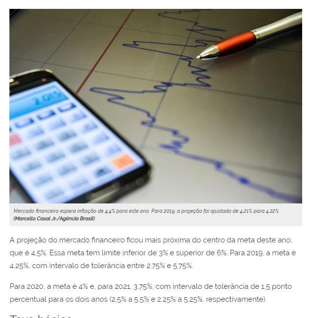 Título: Mercado financeiro projeta inflação em 4,44% para este ano Veículo: Agência Brasil Data: 22.10.