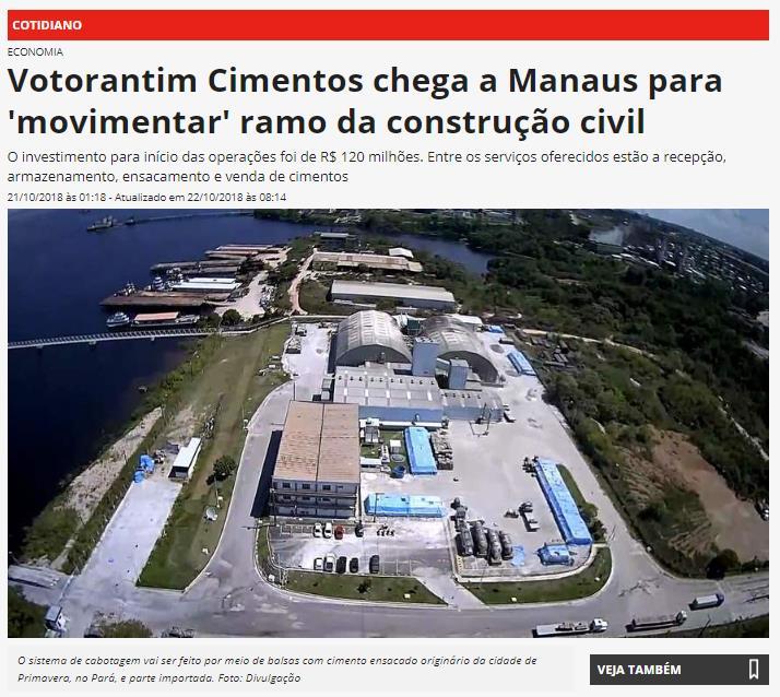 Título: Votorantim Cimentos chega a Manaus para movimentar ramo da construção civil Veículo: A Critica Data: 21.10.