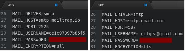 Configurações SMTP: (Arquivo:.env considerando mailtrap e gmail) O mailtrap (https://mailtrap.