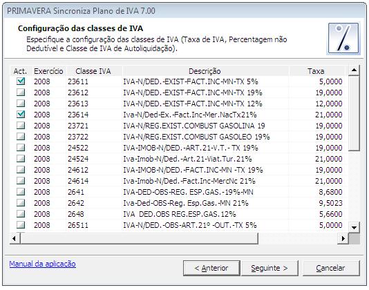 Inicialmente pode ser definido o número de exercícios anteriores que se pretende actualizar. Por omissão está definido apenas o último exercício.