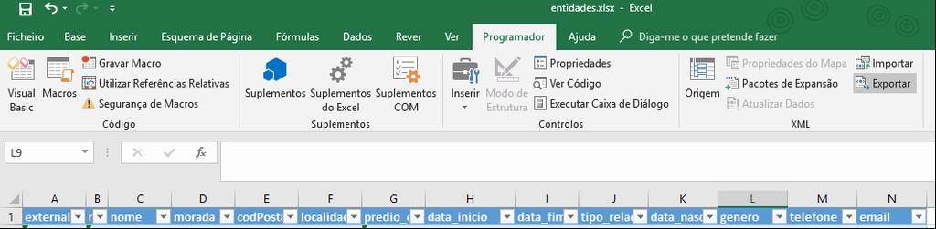 5.. ARRENDAMENTO IMPORTAÇÃO DE DADOS. Após preenchimento dos dados, deve aceder à exportação dos dados para o formato.