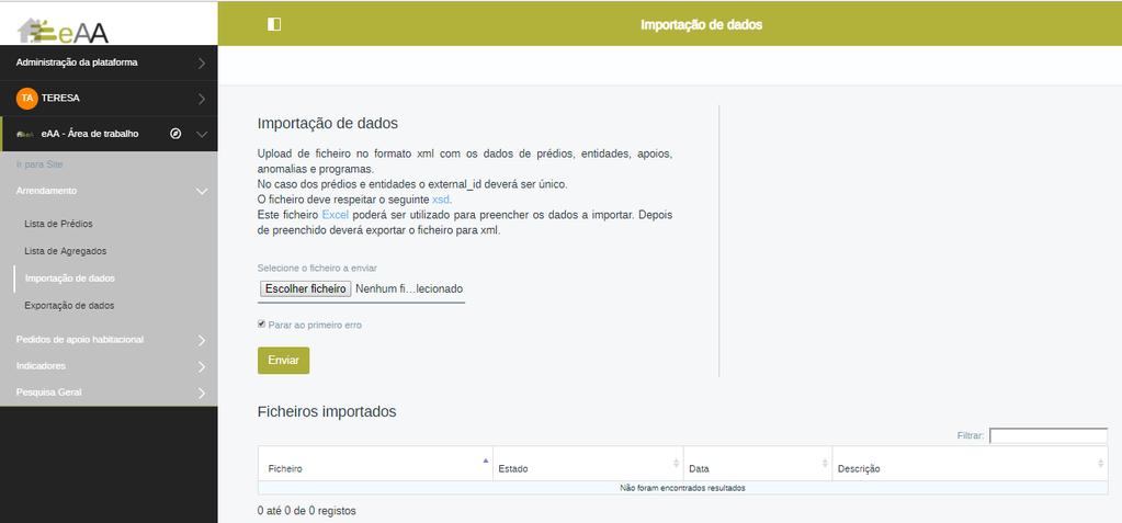 5.. ARRENDAMENTO IMPORTAÇÃO DE DADOS Na importação de dados base estão definidos os seguintes estados:.