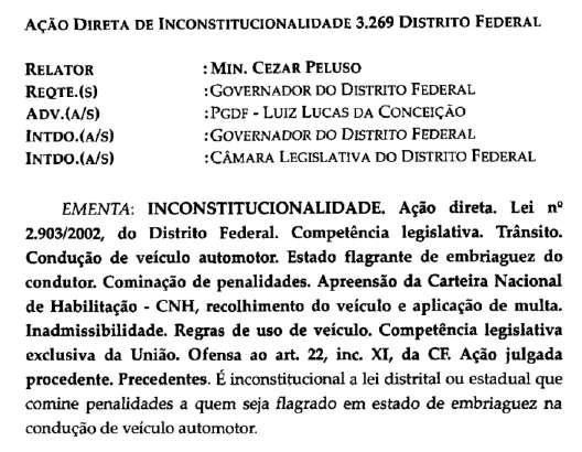 COMPETÊNCIA CONSTITUCIONAL DO CTB Lei Distrital 2903, de 05 de fevereiro de 2002 Dispõe sobre os