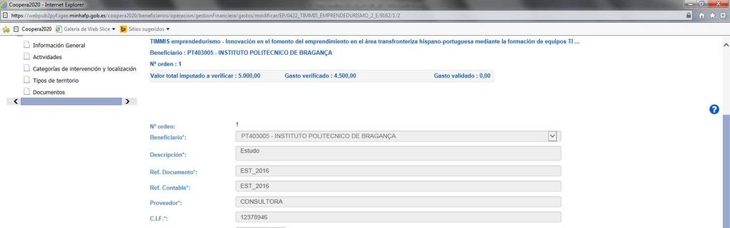 Depois de guardar o registo, deverá regressar à secção Informação geral para introduzir as observações do auditor.