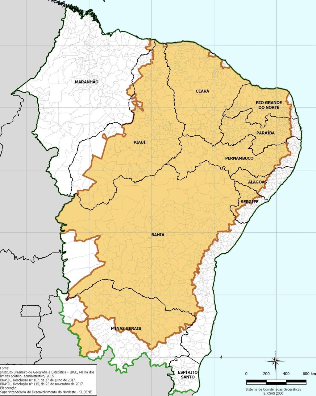 NORDESTE - Semiárido O Semiárido Brasileiro é composto por 1.262 municípios, dos estados do Maranhão, Piauí, Ceará, Rio Grande do Norte, Paraíba, Pernambuco, Alagoas, Sergipe, Bahia e Minas Gerais.