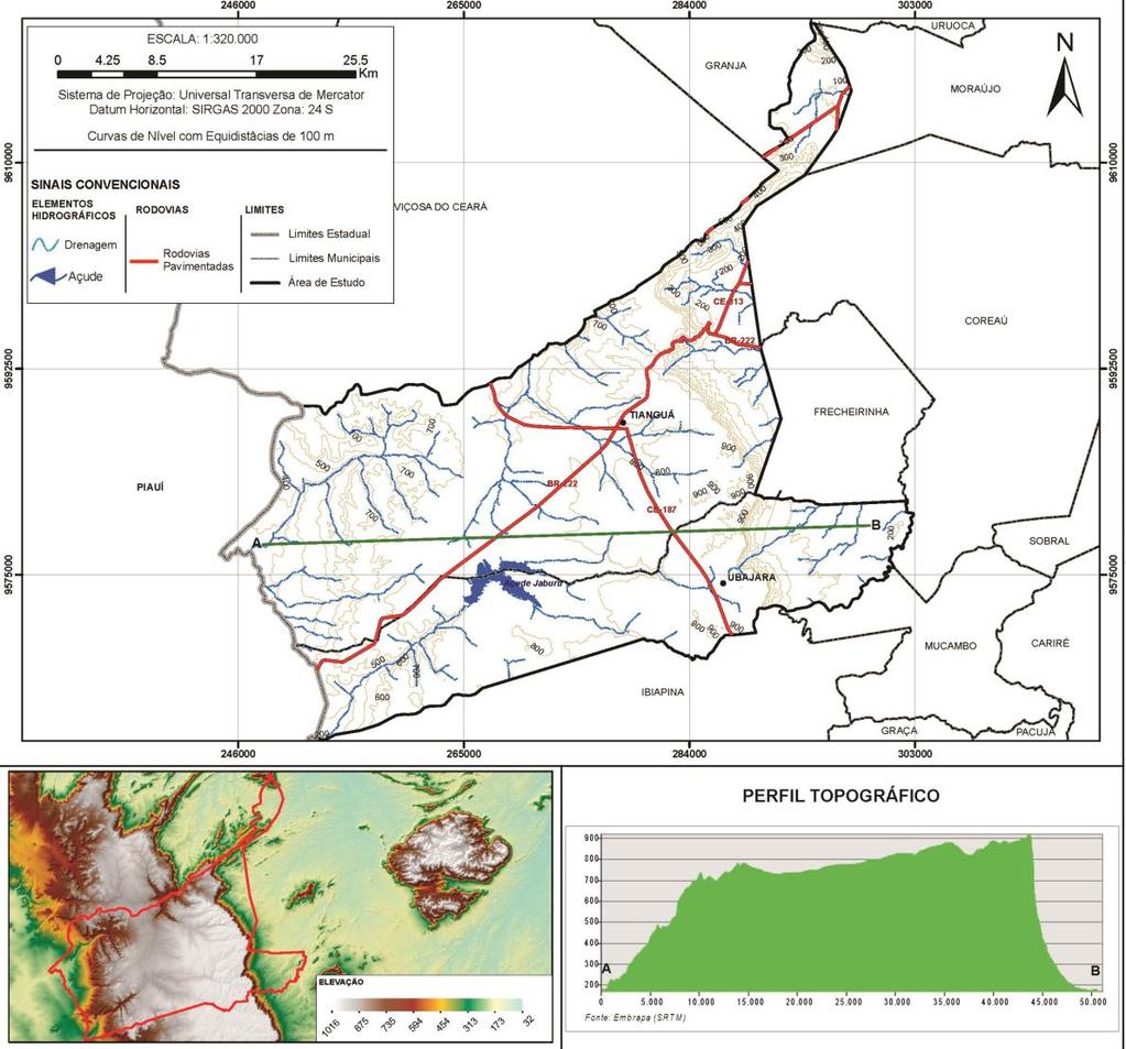 Figura 03 - Mapa Planialtimétrico dos Municípios de Tianguá e Ubajara. Fonte: EMBRAPA (2014).