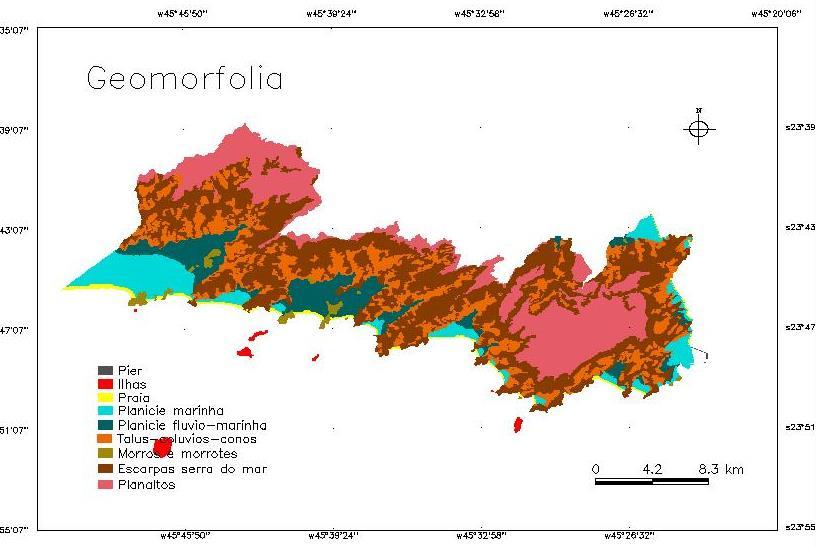 Dentre as unidades geomorfológicas existentes, destacam-se os planaltos e escarpas da Serra do Mar, que são rampas ou declives de terrenos que aparecem nas bordas dos Planaltos, Serras etc.
