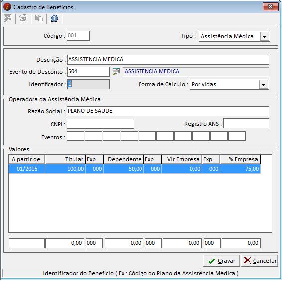 Configurando Assistência Médica e Odontológica.