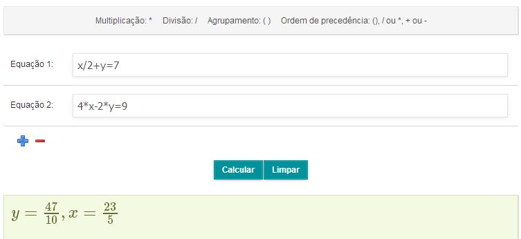 Use o botão Calcular para resolver o sistema: Resolva os problemas abaixo e use o software para conferir suas respostas. 1.