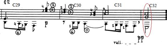 Figura 09: O toque plaqué do acorde de tônica alterada no último compasso seguindo a ideia da frase em intervalos paralelos.