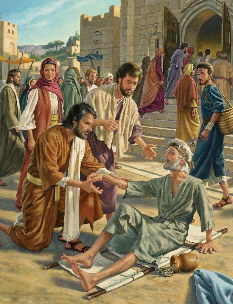 Enquanto entravam, Pedro e João curaram um mendigo coxo. Entraram juntos dele no templo.