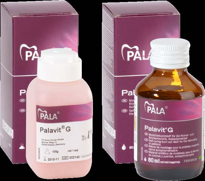 RESINA ACRÍLICA RESINA ACRÍLICA 39 Palavit G PALAVIT G Palavit G é uma resina acrílica autopolimerizável em forma de pó e líquido.