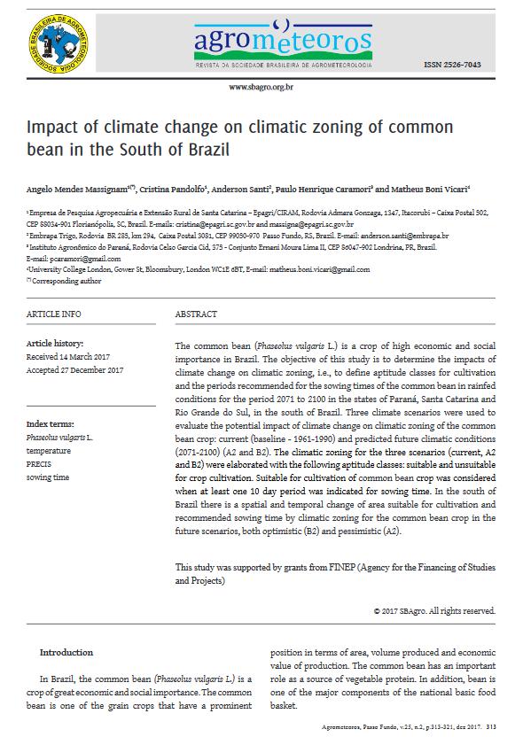 Zoneamento do feijão Sul do Brasil (2071-2100): Masssignam et al.