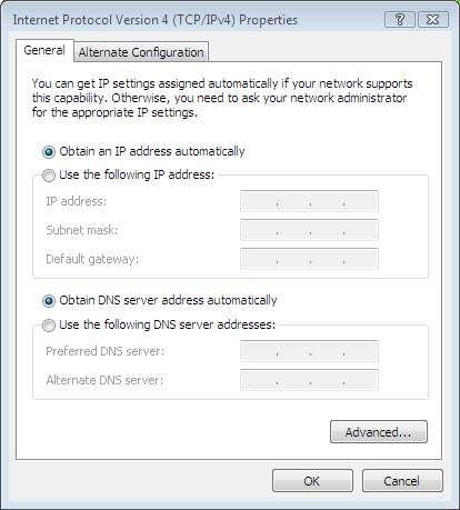 Qual é o endereço IP, máscara de sub-rede e gateway padrão listados nos campos "Usar o seguinte endereço IP:"? Selecione o botão Obter um endereço IP automaticamente, se já não estiver selecionado.