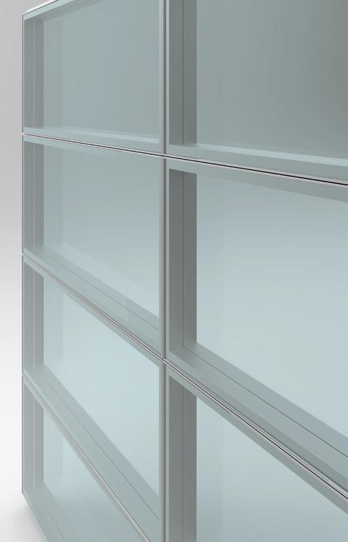 A modularidade desta solução confere uma capacidade superior de configurabilidade entre painéis opacos e vidrados.