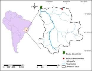 2. MATERIAL E MÉTODOS O trabalho foi conduzido em parte da bacia hidrográfica do Ribeirão Vermelho localizada no município de Lavras, sul de Minas Gerais, cuja área é de aproximadamente 13,38 km²