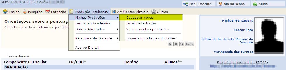 3- Cadastrar novas produções: É importante entender a simbologia que utilizaremos a partir daqui para os atalhos utilizados a fim de acessar determinado item.