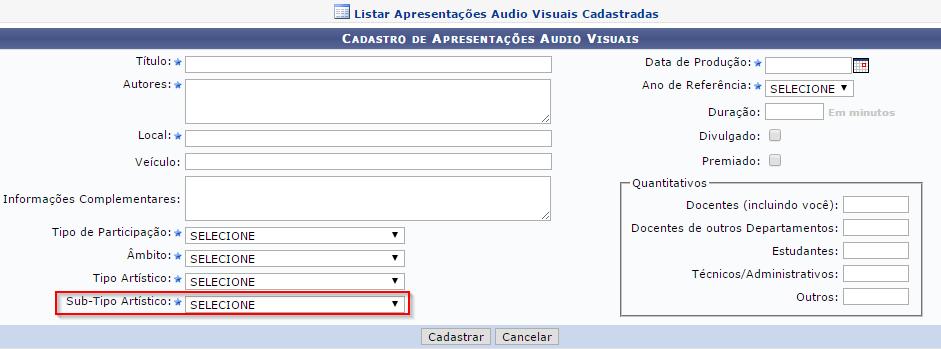 3- Cadastrar novas produções: Para cadastrar audio visuais, basta clicar no ícone: Logo será