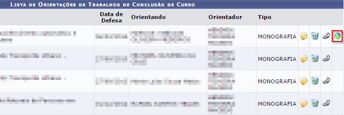 6- Cadastrar orientações de trabalho de fim de curso: Escolha o arquivo e clique em Enviar.