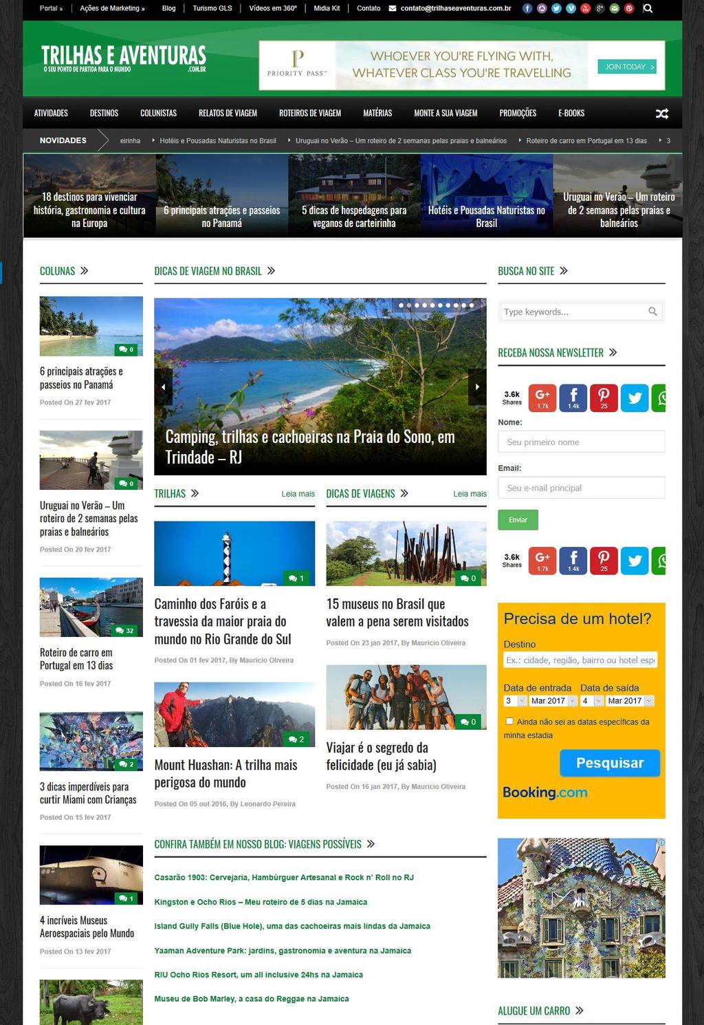 SOBRE O TRILHAS E AVENTURAS O Trilhas e Aventuras é um portal colaborativo de turismo, ponto de encontro e referência para quem gosta de viajar pelo Brasil