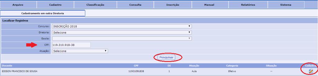 Observação: Ressaltamos que esta opção não é para transferência de Diretoria de Ensino, e sim para complementação de carga horária, ou ainda, para o caso de docentes contratados que não