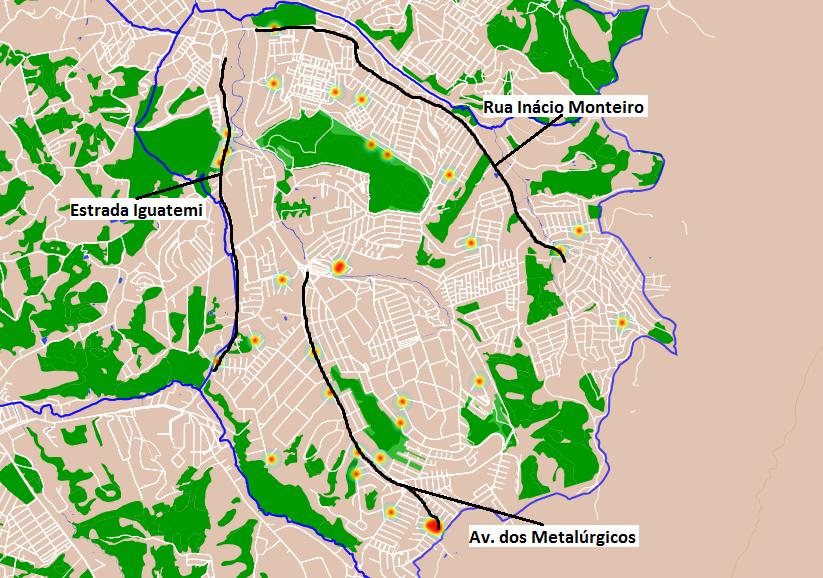 Localização das ocorrências fatais entre 2015 e 2017