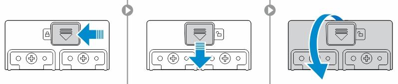 Como instalar a bateria 1. Deslize a bateria para a respectiva ranhura. 2. Pressione a trava da bateria para baixo para bloqueá-la. Como remover o disco rígido 1.