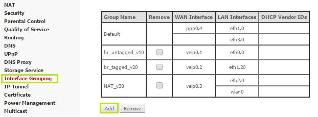 1 Apontar porta ethernet 4 para WAN correta (Interface Grouping) É necessário agora vincular a operação da