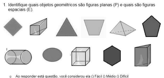 Figura 2: Atividade 1 - Figuras geométricos planas e espaciais. Fonte: as autoras.