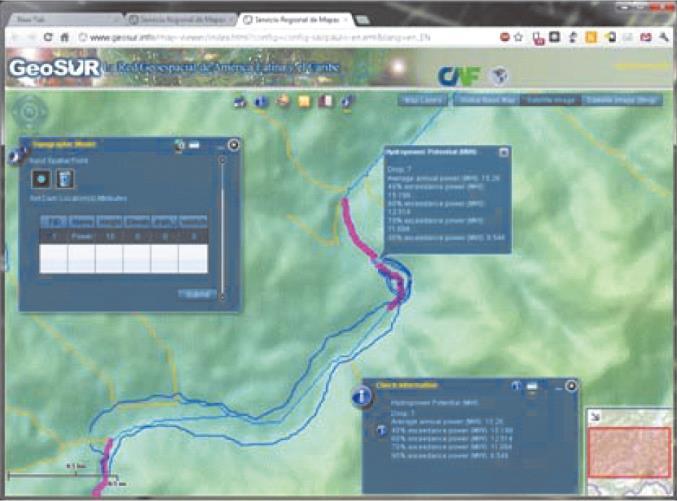 1ª Etapa: levantamento do potencial hidroenergético Servidor de mapas (via web) Estimado em trechos para cada 1km para todos os cursos d água do