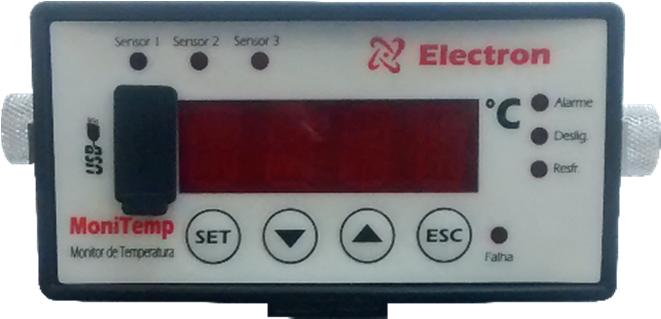 CONHECENDO O MONITEMP Indicação do Sensor apresentado no display (luz fixa) e indicação do canal em modo de alarme. (luz piscante).