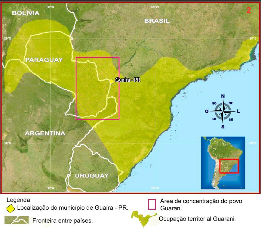 As condições sociais dos Avá-Guarani de Guaíra: o caso do Tekohá Marangatu e Tekohá Porã Figura 1 - Localização de Guaíra e o território tradicional de ocupação Guarani.