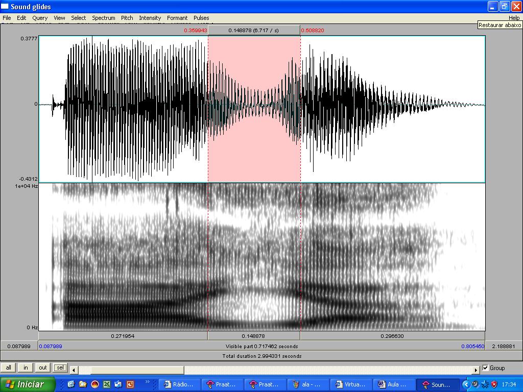 11 Figura 7 - Forma de onda de espectrograma das seqüências "aia", à esquerda, e "aua", à direita. 2.