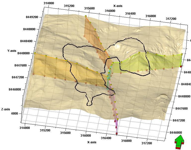 Modelo Estrutural 69 sedimentos (pré-mineral) tufos (mineralizados), o contacto geológico tufos (mineralizados) tufos (pós- mineral)