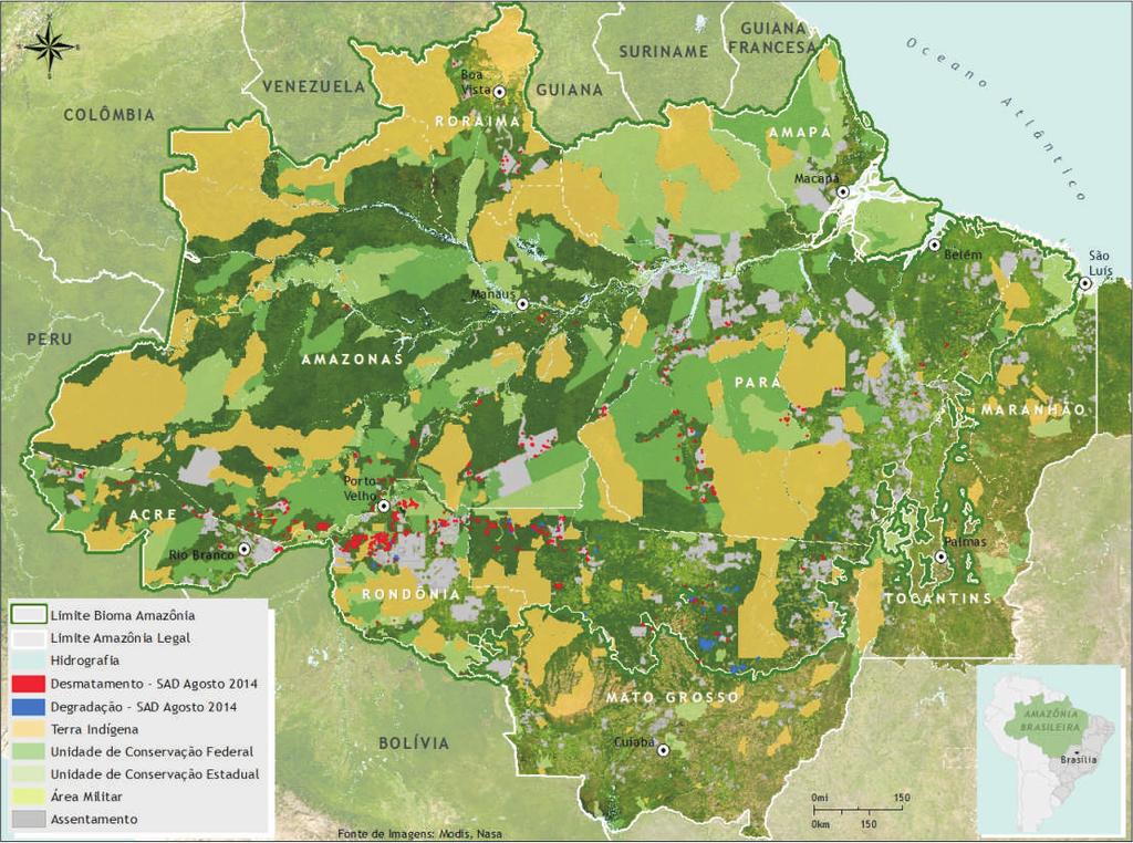 Estatísticas do Desmatamento De acordo com o SAD, o desmatamento (supressão total da floresta para outros usos alternativo do solo) atingiu 437 quilômetros quadrados em agosto de 2014 (Figura 1 e