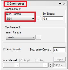 Clique no botão OK. Em seguida acesse a aba Cronômetros, selecione a interface de parada como sendo BI01.