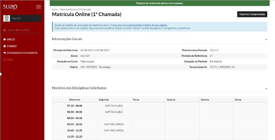 AO CLICAR EM IMPRIMIR COMPROVANTE SERÁ GERADO