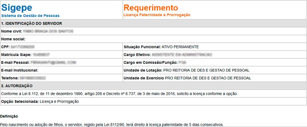 Passo 11 A próxima tela exibirá um resumo com as informações preenchidas no formulário. Resumo das informações do requerimento.