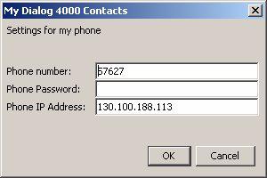 Adicionar contatos do Microsoft Outlook Adicionar contatos do Microsoft Outlook Inicie My Dialog 4000 Contacts no PC. Insira o número de telefone, senha e endereço IP. A senha padrão é Welcome.