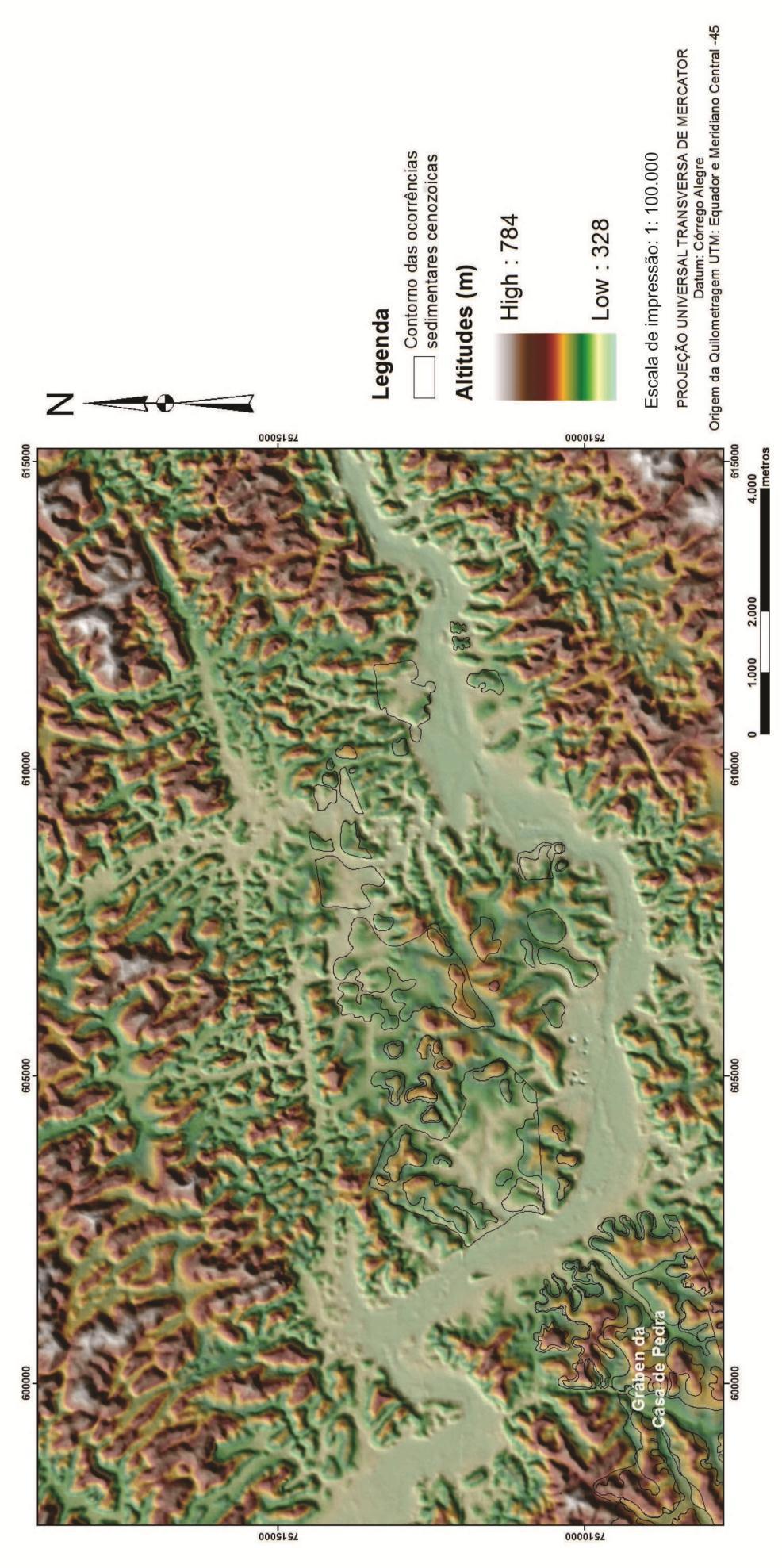 Figura 12: Mapa hipsométrico confeccionado a partir de modelo digital de elevação (SRTM/NASA), abrangendo a área de Dorândia.