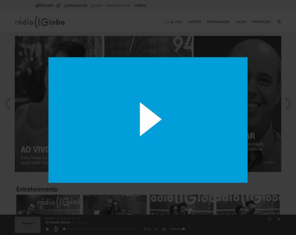 PRE ROLL VÍDEO (WEB+APLICATIVO) A cada clique no player das rádios pode ser executado um vídeo de até 10 segundos antes do início da programação da emissora.