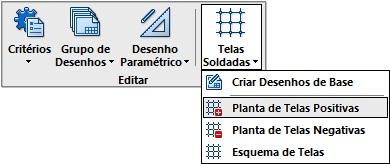 Inserindo telas positivas no Editor de Plantas de Telas no Pavimento Tipo2 Execute a seqüência de Comandos: Editar Telas Soldadas Planta de Telas Positivas.