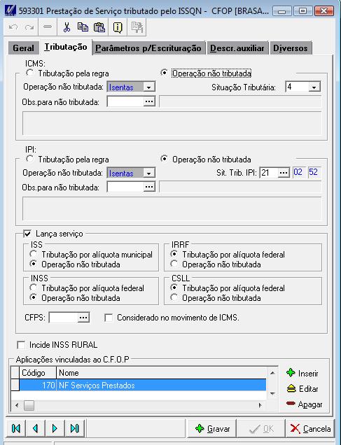 Na janela Tributação